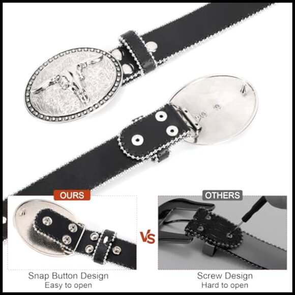PU Leather Western Punk Rock Belt with Bull Buckle Adjustable Wide Fit main image 5